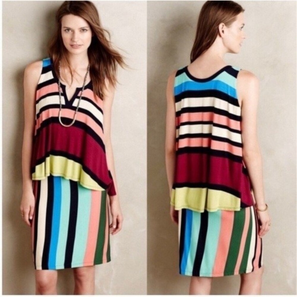 Anthropologie Maeve Davina Layered Rainbow Dress